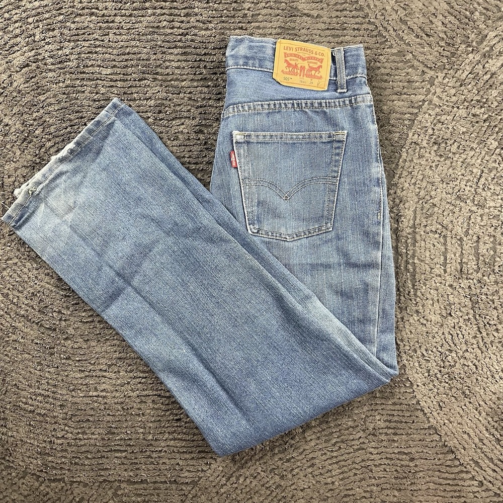 Levi's 505 29x28 Jeans Size 18 Regular Blue Straight Leg Stretch Denim